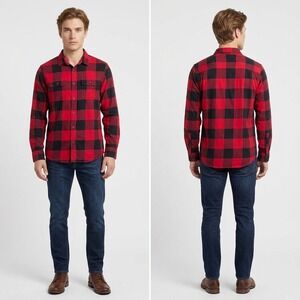 Old Navy Mens Medium Flannel Shirt Red Black Buffalo Check Built-In‎ Flex
